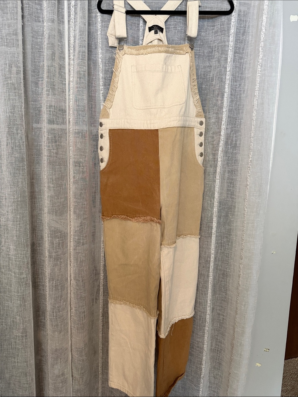 Blue Blush Patchwork Cotton Denim Patchwork Boho Large Overalls - Neutral Multi - Picture 2 of 12